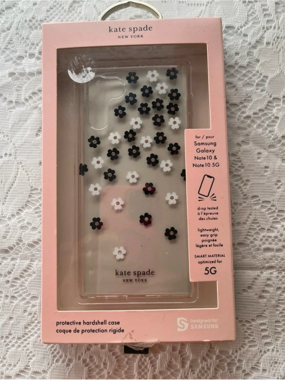 kate spade Clear Hard Shell Phone Case with Black and White Floral Appliqués